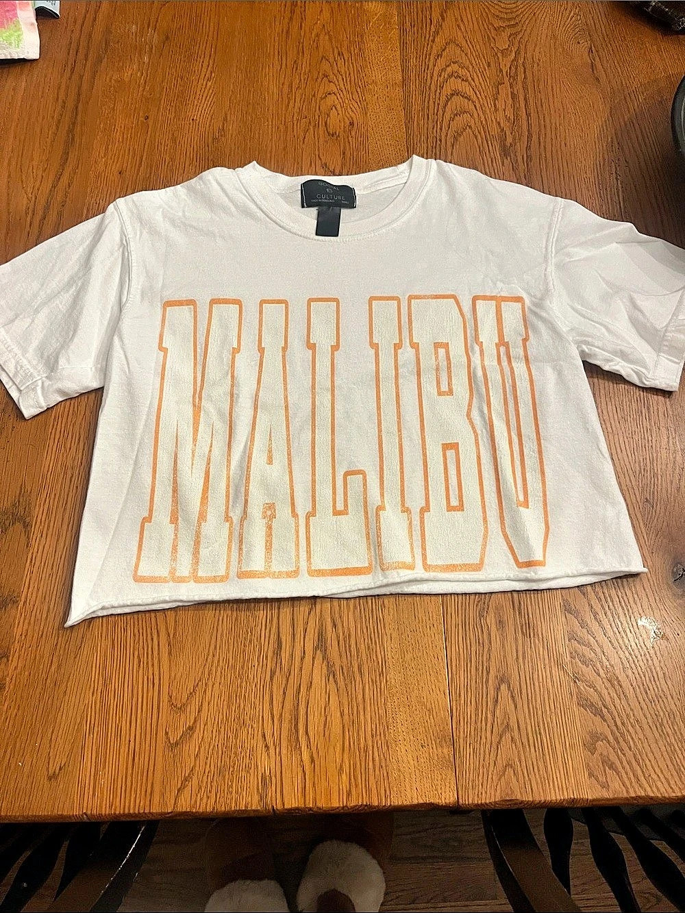 Social Culture Malibu Graphic Crop Tee White & Orange Small